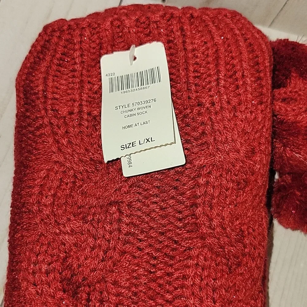 Soma Red Cable Knit Fleece inside Cabin Socks NWT L XL